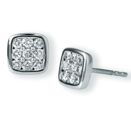 Diamond Cushion Shape Ear Studs White Gold