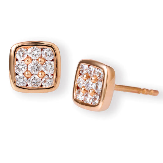 Diamond Cushion Shape Ear Studs Rose Gold