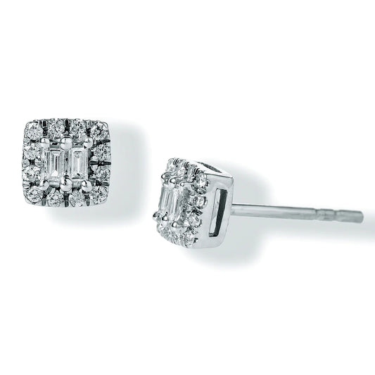 Diamond Cushion Shape Ear Studs White Gold