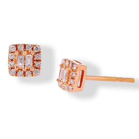 Diamond Cushion Shape Ear Studs  Rose Gold