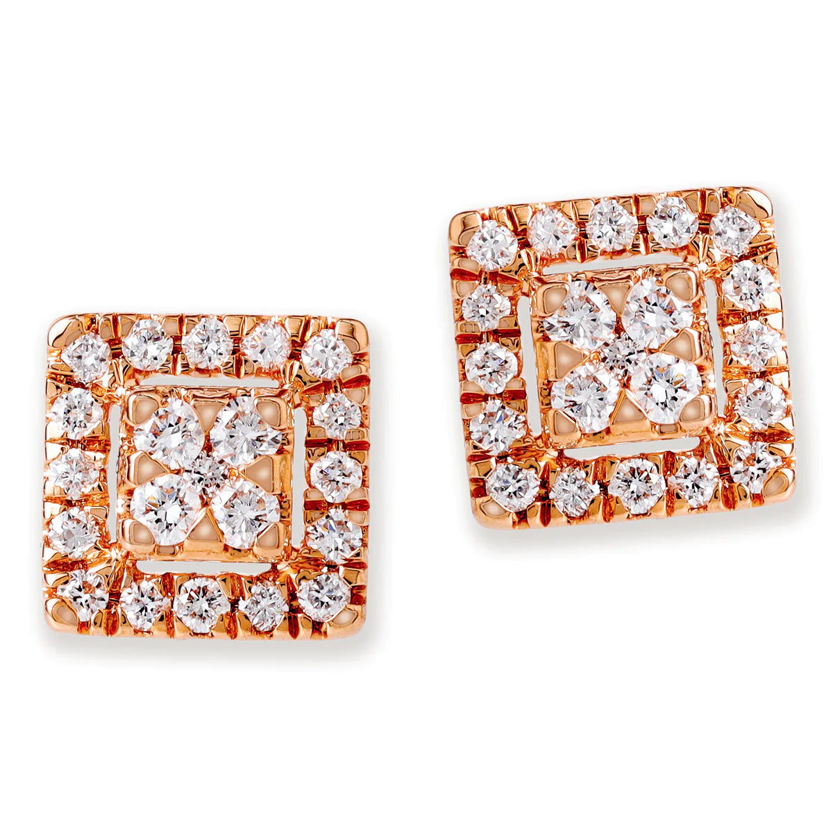 Diamond Square Ear Studs Rose Gold