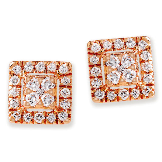 Diamond Square Ear Studs Rose Gold