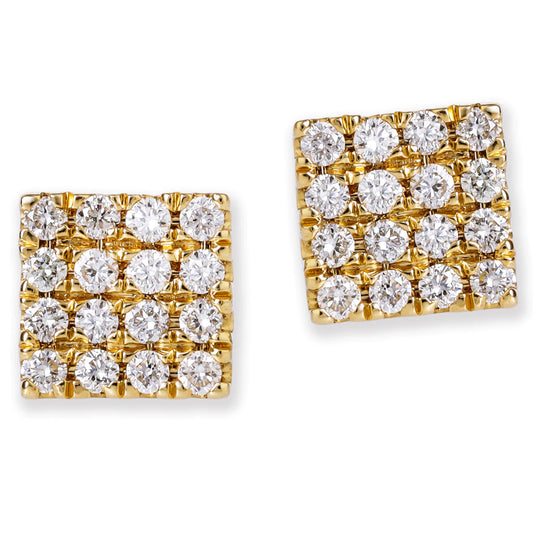 Diamond Square Ear Studs Yellow Gold