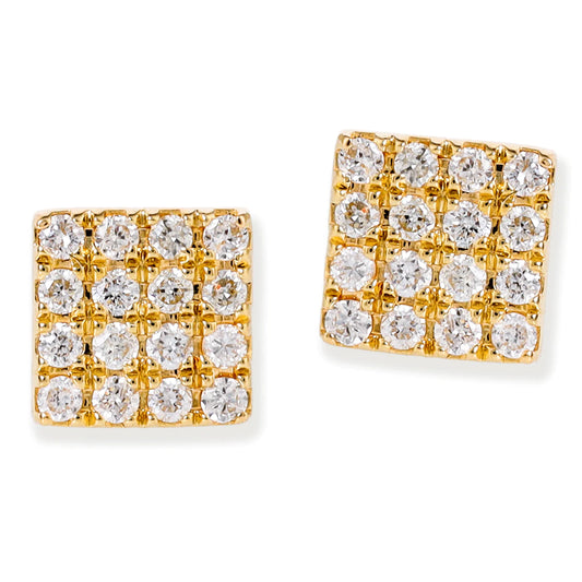 Diamond Square Ear Studs Yellow Gold