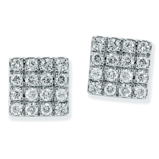 Diamond Square Ear Studs White Gold