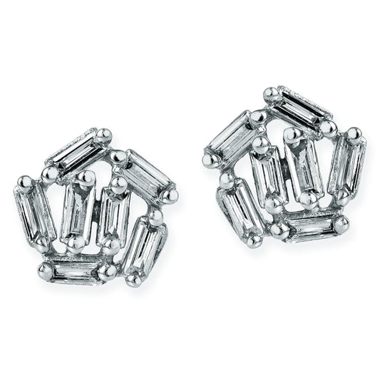 Diamond Baguette Irregualr Shape Ear Studs White Gold