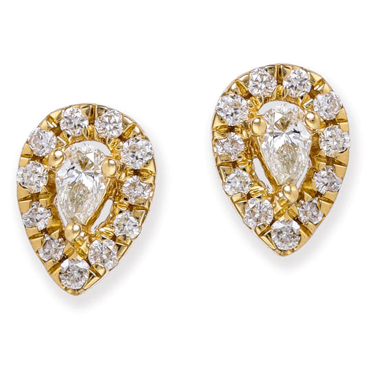 Diamond Pear Ear Studs Yellow Gold