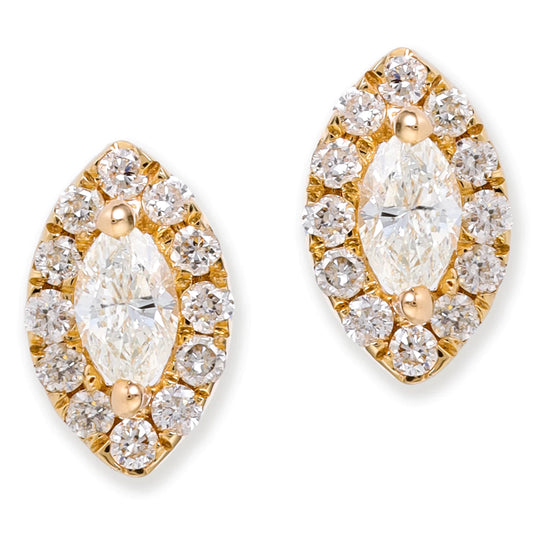 Diamond Marquise Ear Studs Yellow Gold