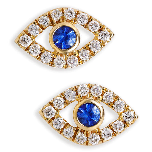 Diamond Evil Eye Ear Studs Yellow Gold