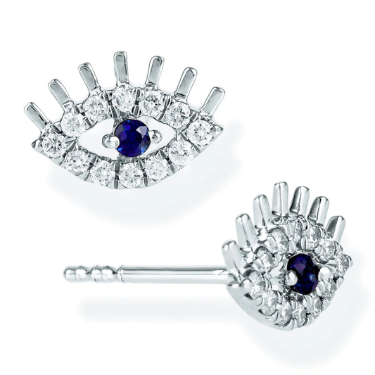 Diamond Evil Eye Ear Studs White Gold