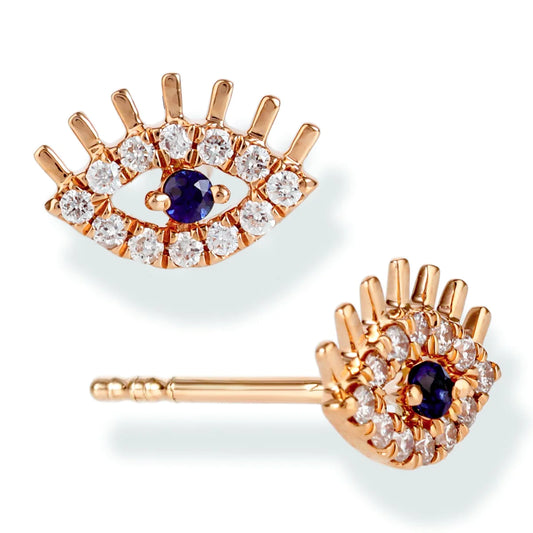 Diamond Evil Eye Ear Studs Rose Gold