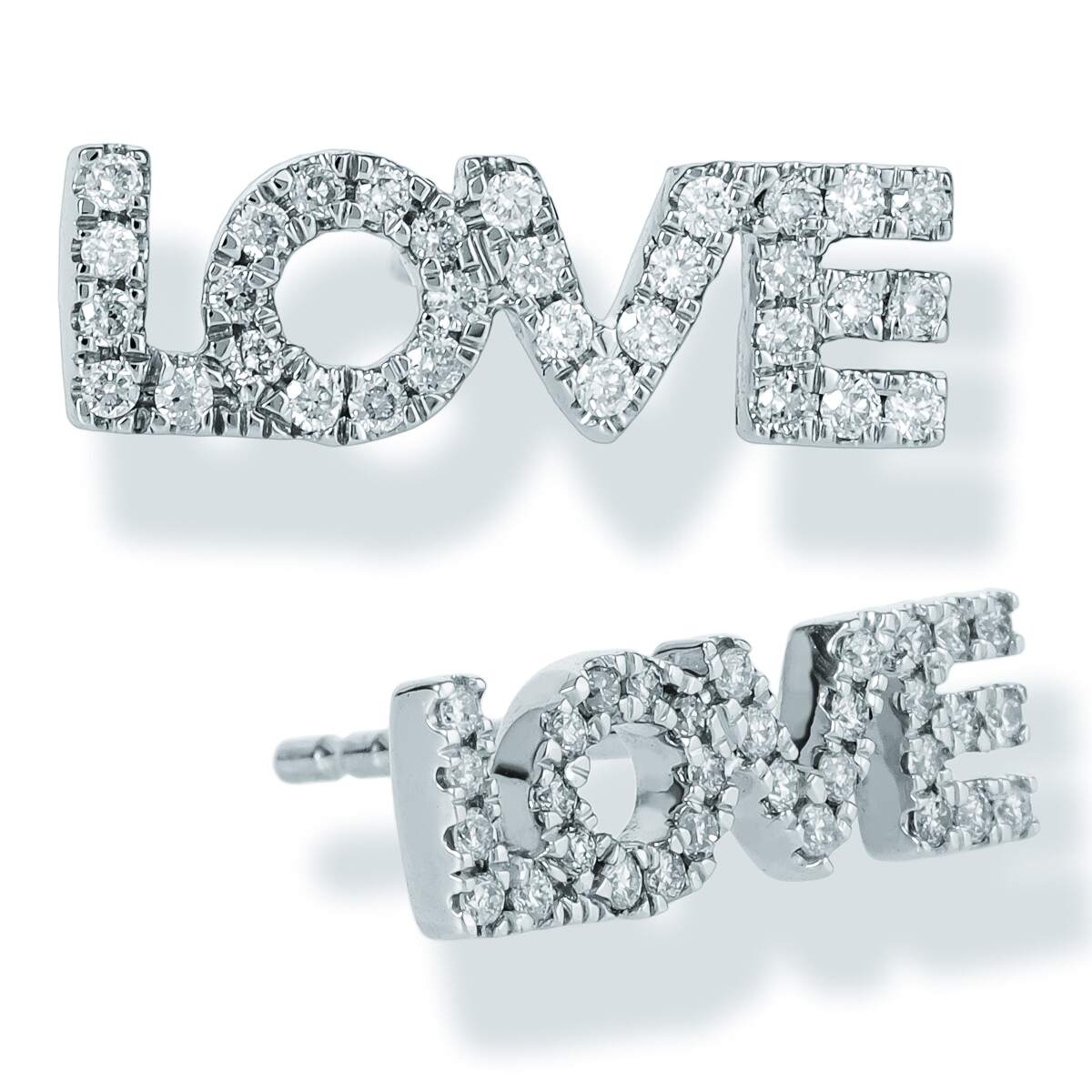 Diamond Love Ear Studs White Gold