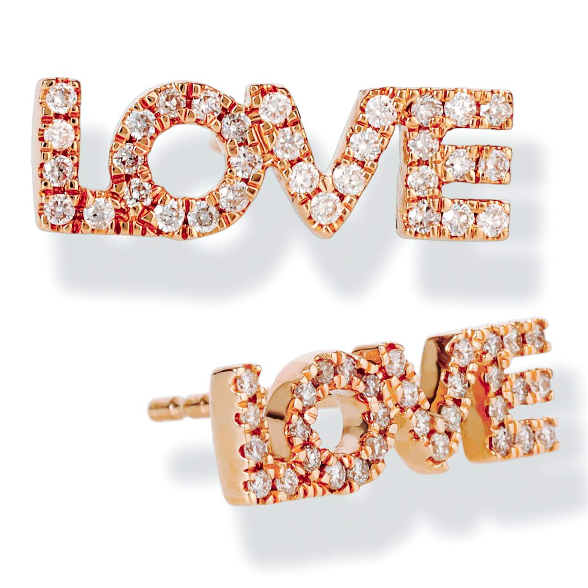 Diamond Love Ear Studs Rose Gold