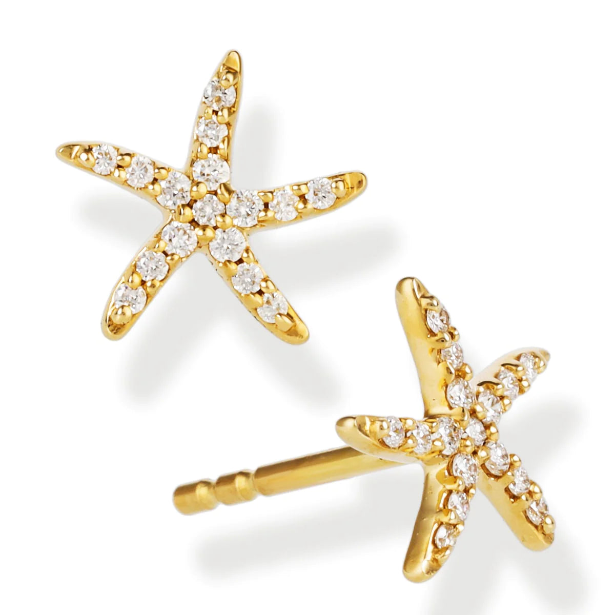 Diamond Star Fish Ear Studs Yellow Gold