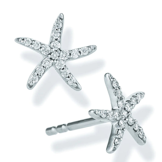 Diamond Star Fish Ear Studs White Gold