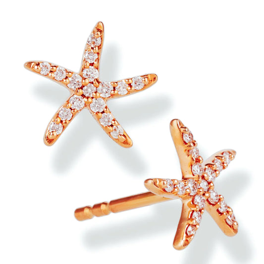 Diamond Star Fish Ear Studs Rose Gold