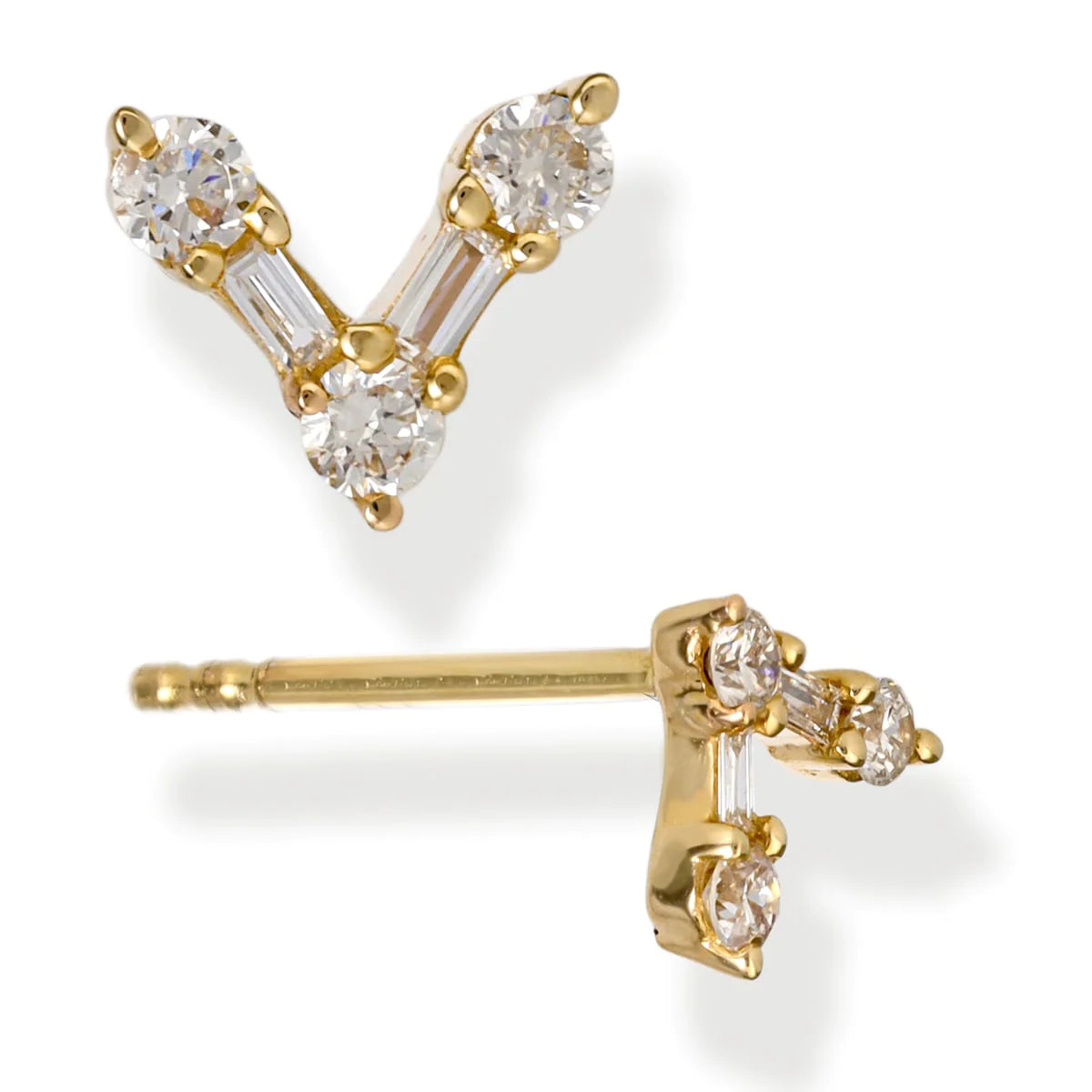 Diamond V Shape Ear Studs Yellow Gold