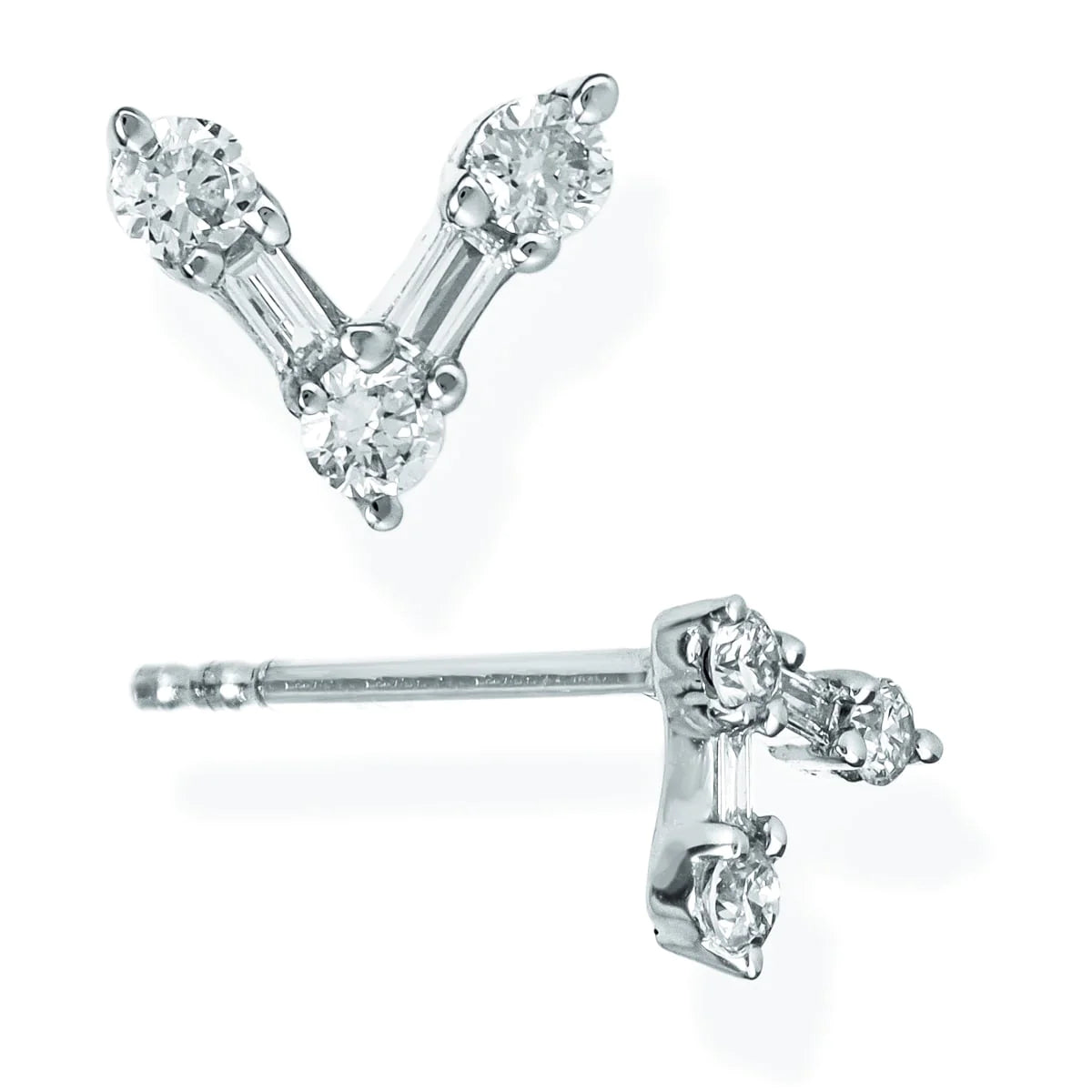 Diamond V Shape Ear Studs White Gold