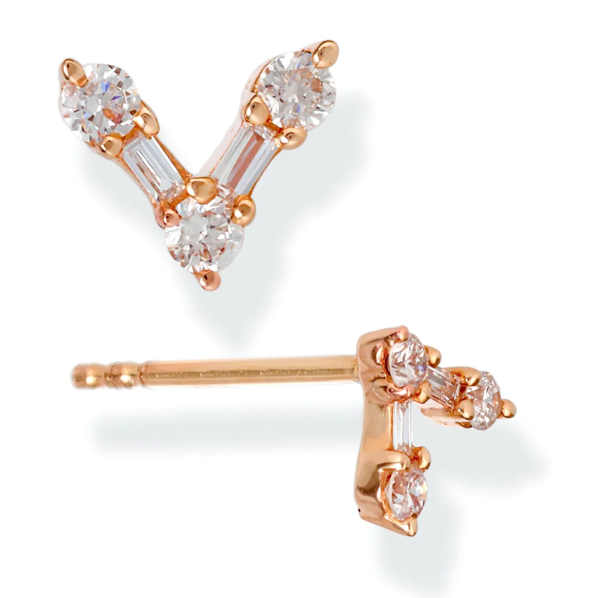 Diamond V Shape Ear Studs Rose Gold