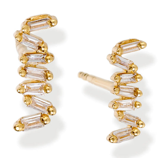 Diamond Baguette Ear Studs Yellow Gold