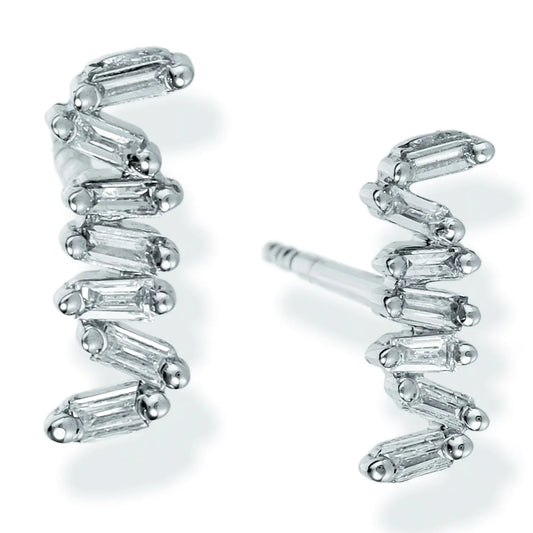 Diamond Baguette Ear Studs White Gold