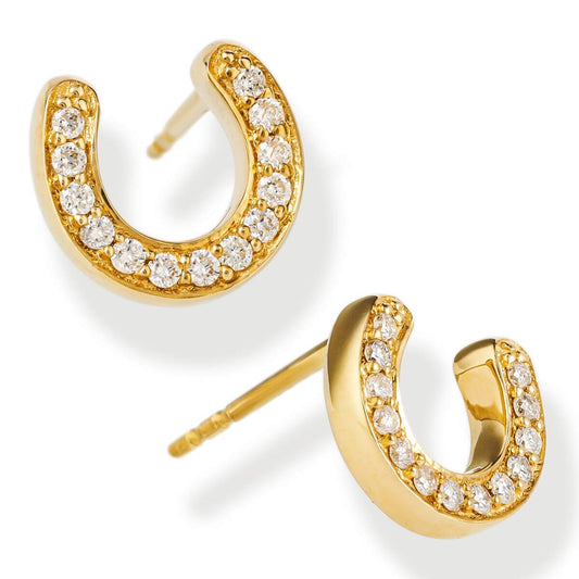 Diamond Horseshoe Ear Studs Yellow Gold