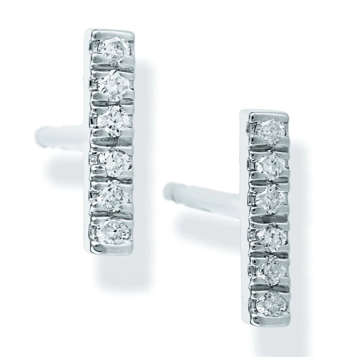 Diamond Bar Ear Studs White Gold