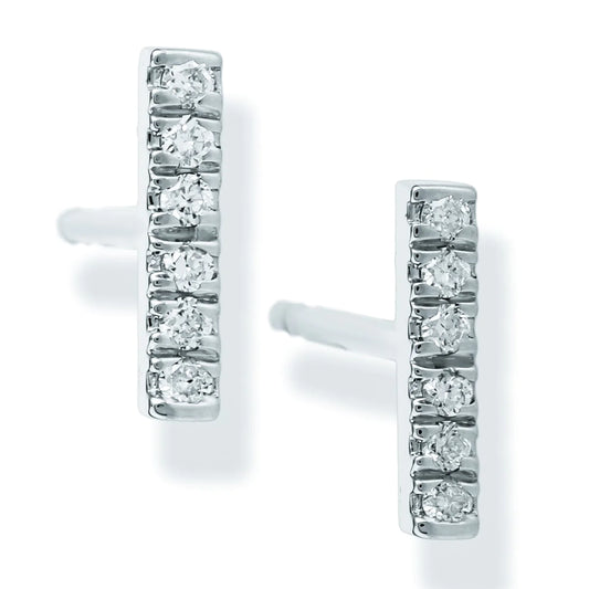 Diamond Bar Ear Studs White Gold