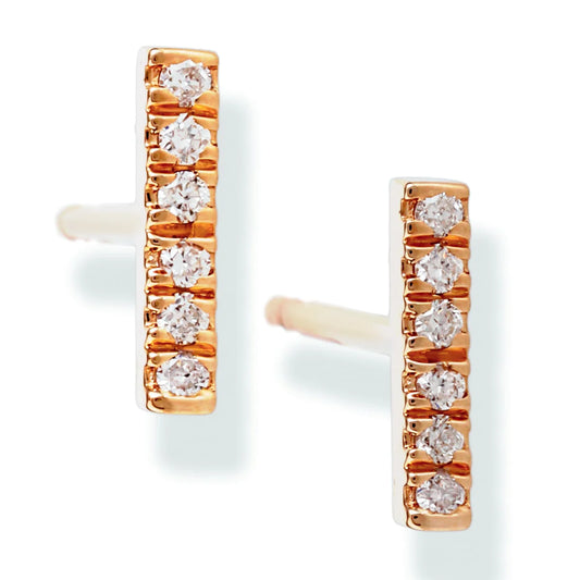 Diamond Bar Ear Studs Rose Gold