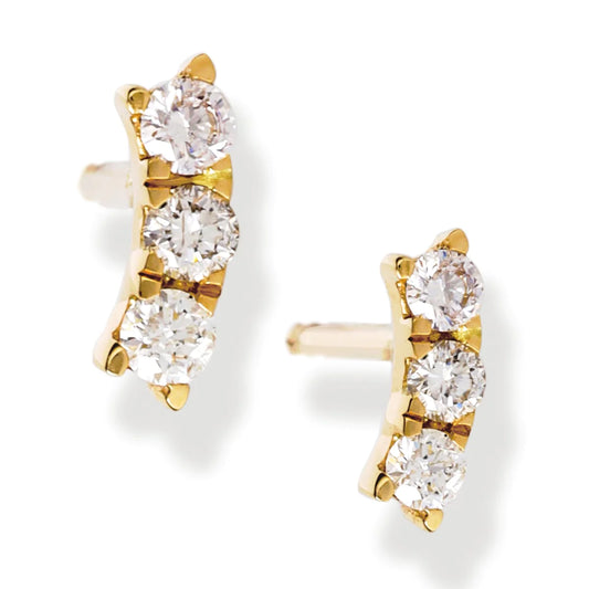 Diamond Curved Bar Ear Studs Yellow Gold