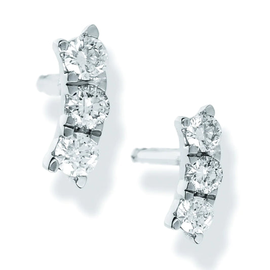 Diamond Curved Bar Ear Studs White Gold