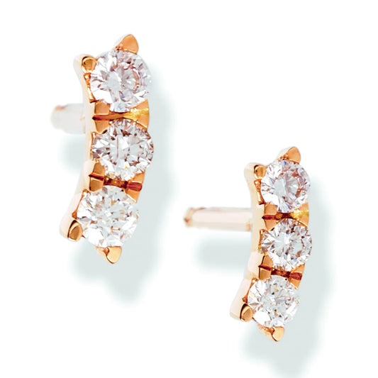 Diamond Curved Bar Ear Studs Rose Gold