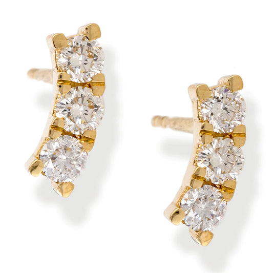 Diamond Curved Bar Ear Studs Yellow Gold