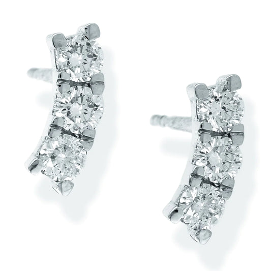 Diamond Curved Bar Ear Studs White Gold