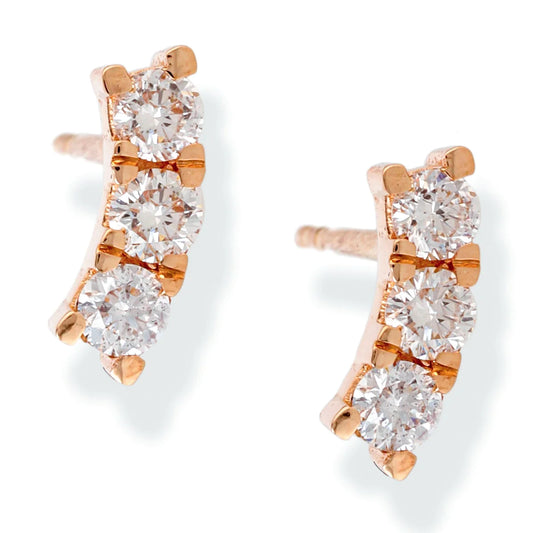 Diamond Curved Bar Ear Studs Rose Gold