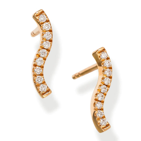 Diamond Curved Bar Ear Studs Yellow Gold