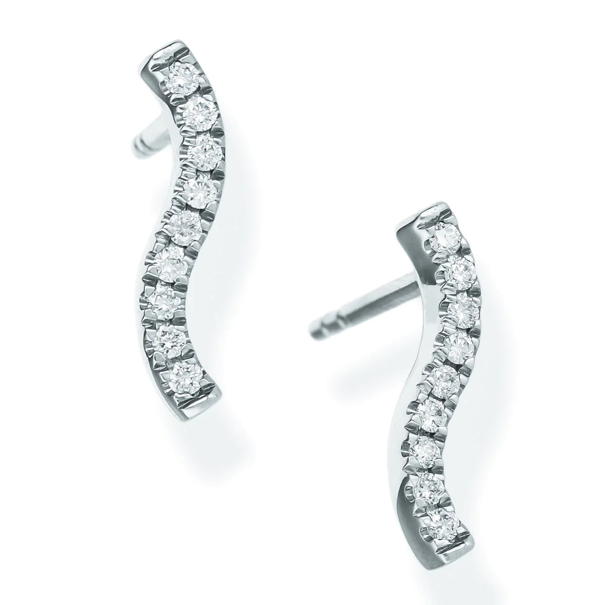 Diamond Curved Bar Ear Studs White Gold