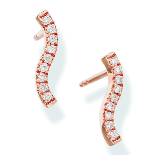 Diamond Curved Bar Ear Studs Rose Gold