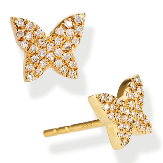 Diamond Butterfly Ear Studs Yellow Gold