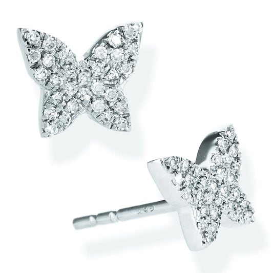 Diamond Butterfly Ear Studs White Gold