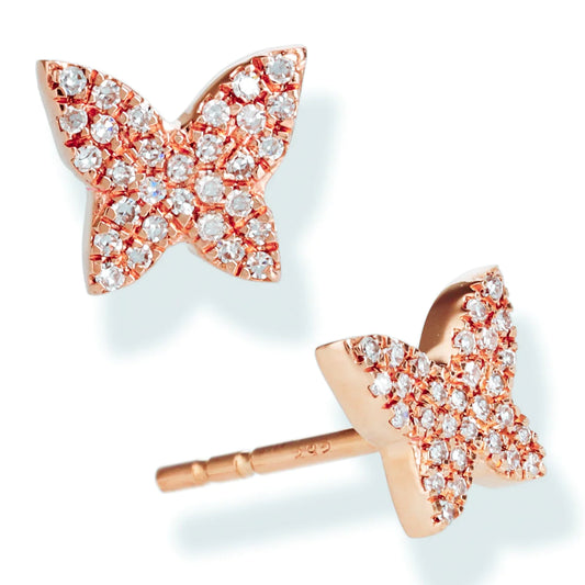 Diamond Butterfly Ear Studs Rose Gold