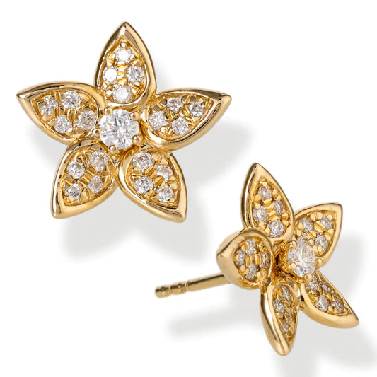 Diamond Flower Shape Ear Studs Yellow Gold