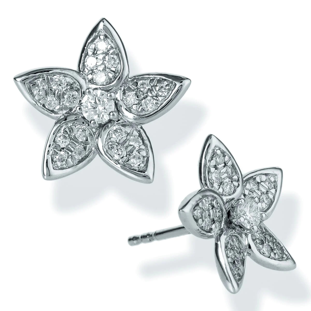 Diamond Flower Shape Ear Studs White Gold