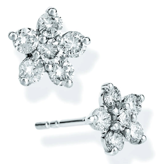 Diamond Flower Shape Ear Studs White Gold