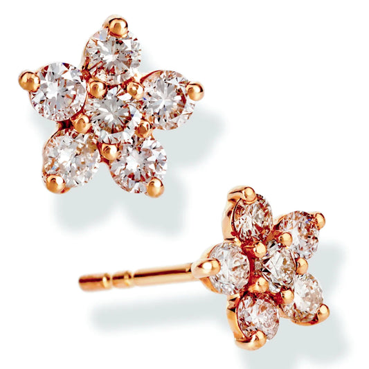 Diamond Flower Shape Ear Studs Rose Gold