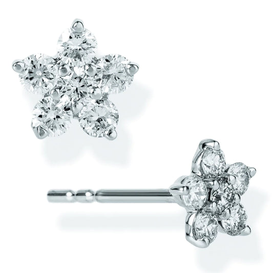 Diamond Flower Shape Ear Studs White Gold