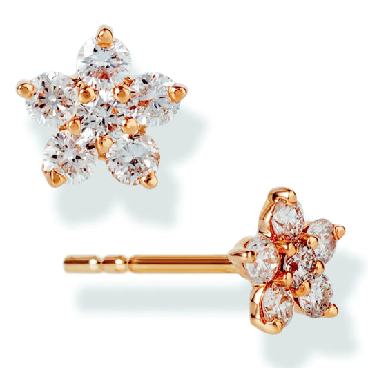 Diamond Flower Shape Ear Studs Rose Gold