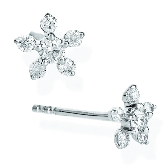 Diamond Flower Shape Ear Studs White Gold