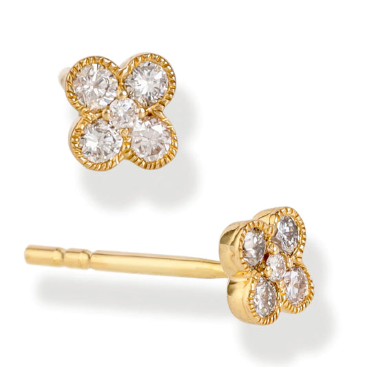 Diamond Clover Ear Studs Yellow Gold