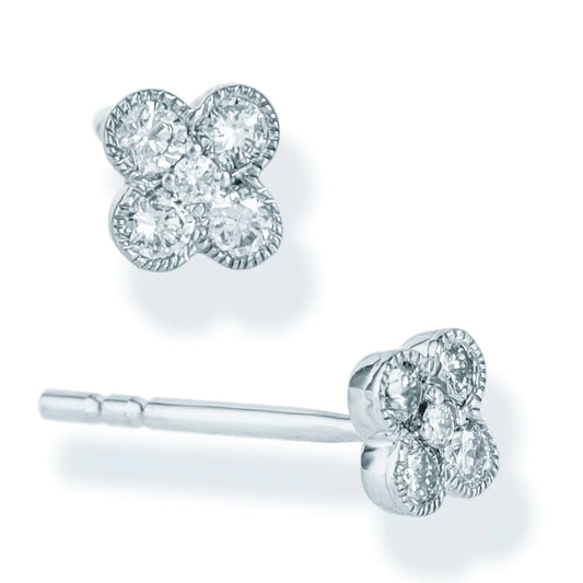 Diamond Clover Ear Studs White Gold